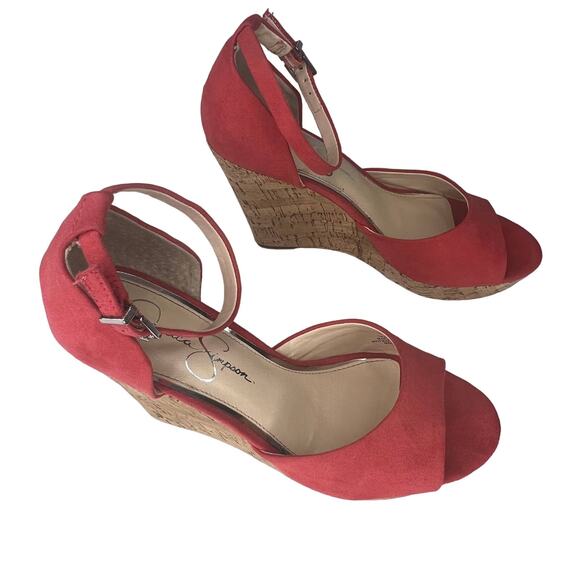 Jessica Simpson Womens 8.5M Jarella Coral Microsuede Platform Wedge Heel Sandals - Picture 3 of 12